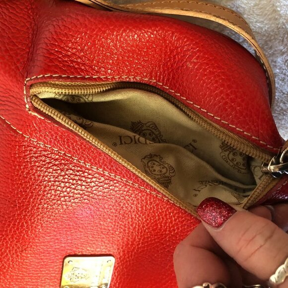 I Medici Firenze Italian Pebbled Leather Red & Tan Crossbody Shoulder Bag Purse - Picture 7 of 16